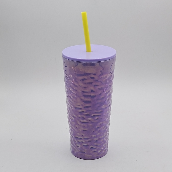 New glass Lilac irradescent Purple Wave Cup with Lemongrass Straw - Picture 8 of 10